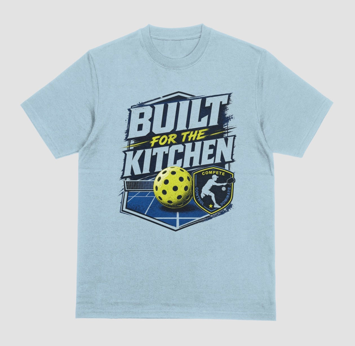 Built for the Kitchen pickleball graphic t-shirt in light blue