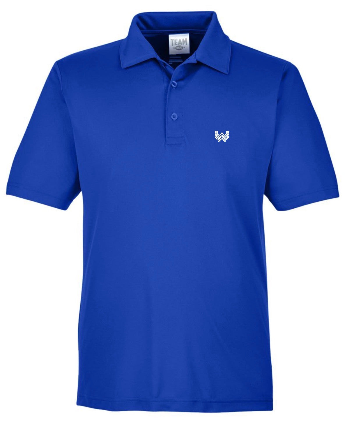 A royal blue Performance Polo featuring the Where We Play Apparel “W” logo printed on the left chest