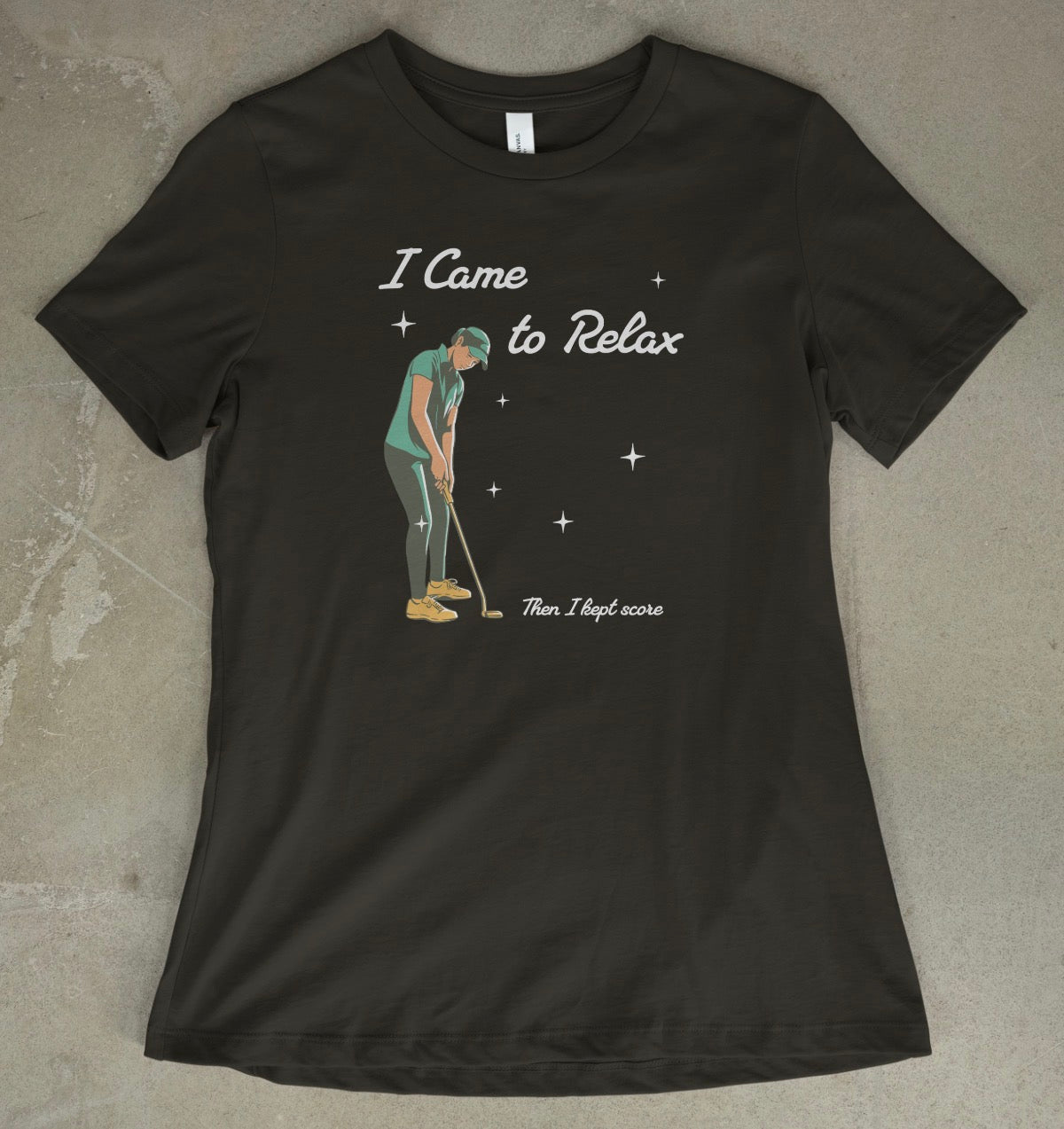 A black I Came to Relax Then I Kept Score women's golf graphic t-shirt