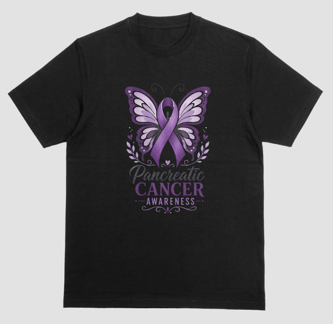 Pancreatic Cancer Awareness Butterfly Ribbon T-Shirt