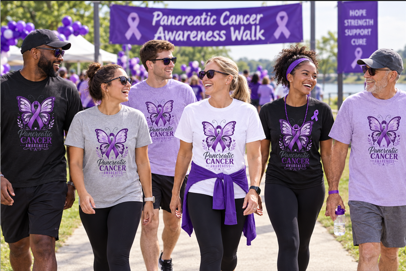Pancreatic Cancer Awareness Butterfly Ribbon T-Shirt