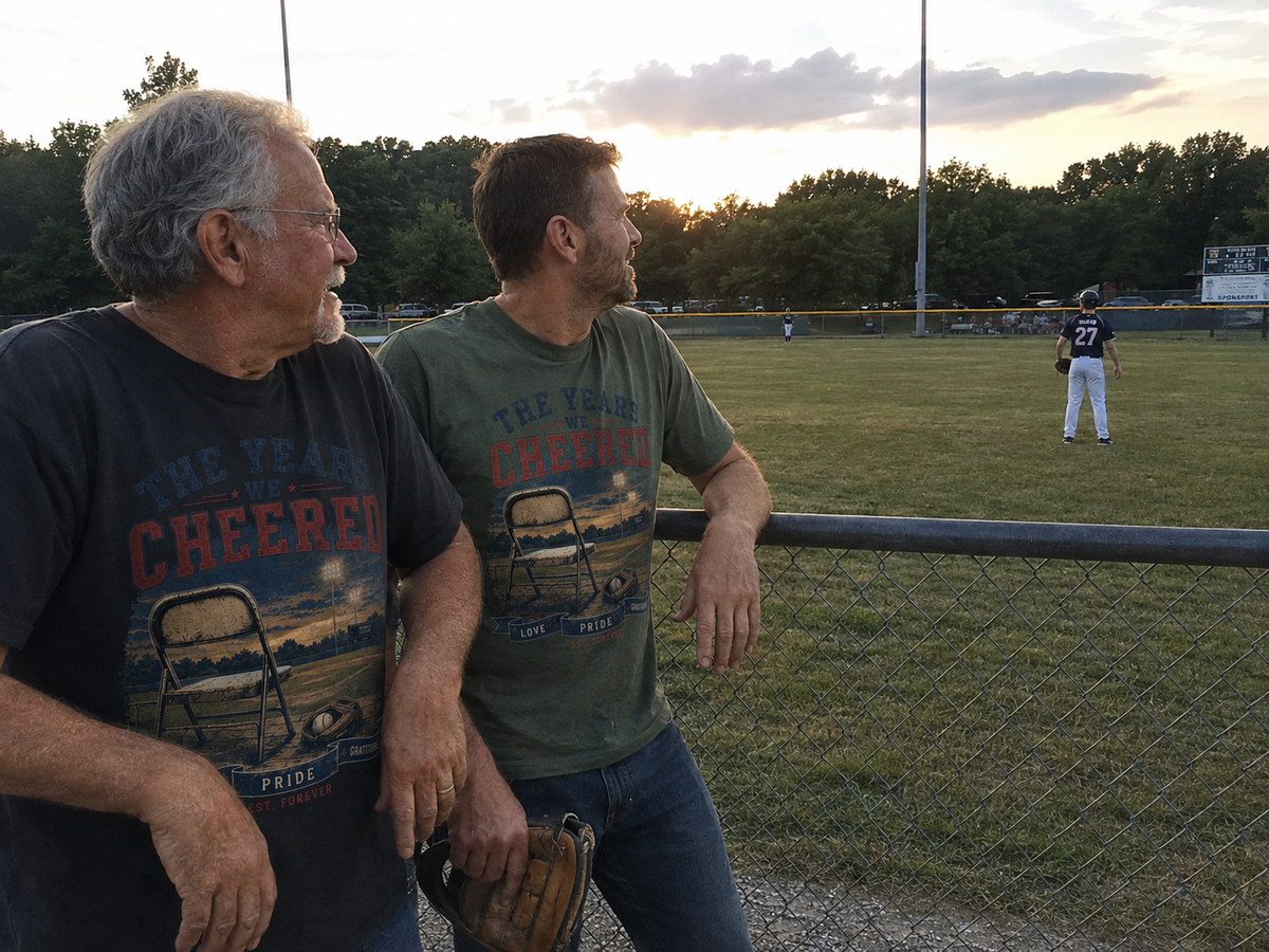 Lifestyle — "The Years We Cheered baseball shirt lifestyle photo celebrating youth baseball family and seasons"